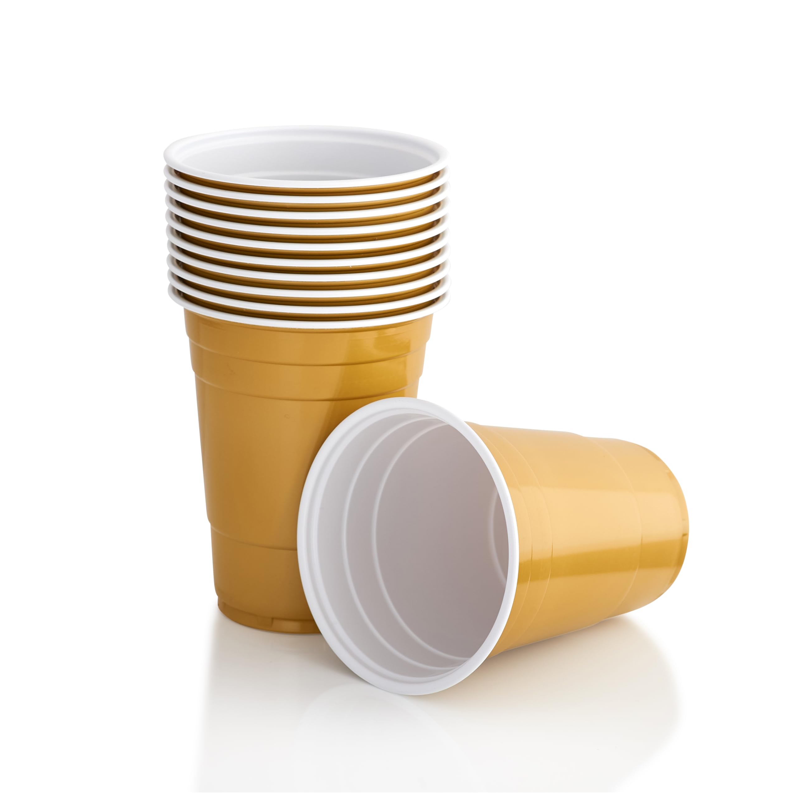 Persy Party Reusable Beer Pong Cups for Party (25 Pack) - Colourful Easy Grip 16oz Plastic Cups - BPA-Free & Shatterproof Plastic Drinking Cups for Beer, Cocktail, Soda & Cold Drinks - Gold