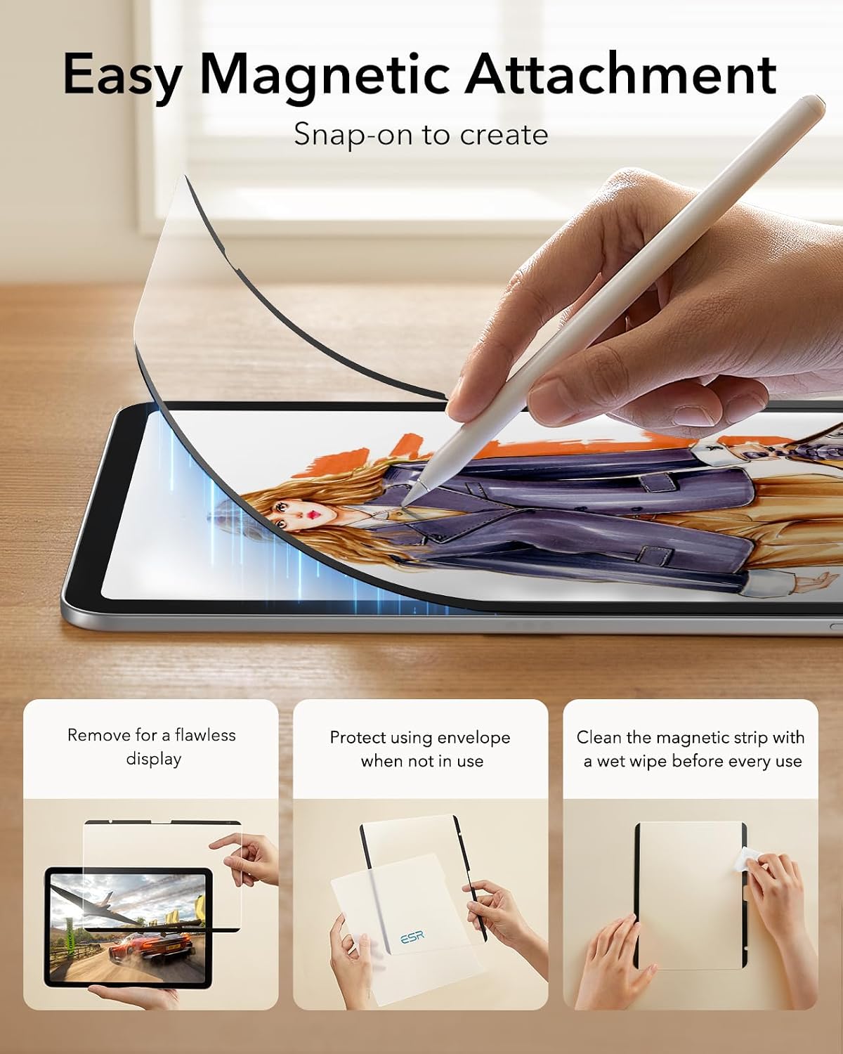 ESR Paper-Feel Magnetic Screen Protector for iPad A16 11th/10th Generation (11 Inch/10.9, 2025/2022), Write and Draw Like on Paper, Detachable and Reusable, Compatible with Tempered Film, Anti-Glare