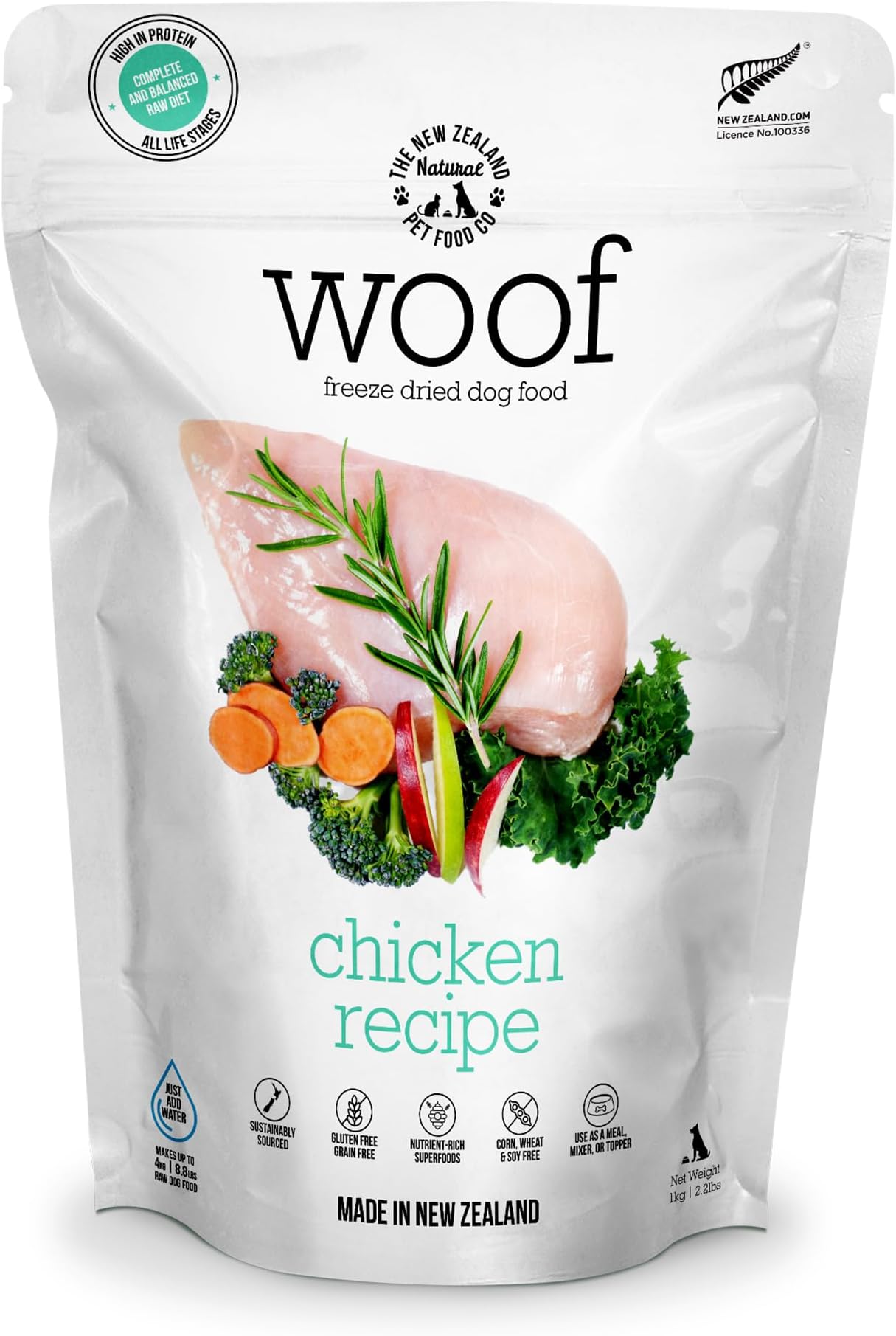 The New Zealand Natural Pet Food Co. WOOF Freeze Dried Dog Food - Chicken Recipe, High Protein Dog Treats & Snacks, Dog Food Toppers & Meals - 35 Ounce (Pack of 1)
