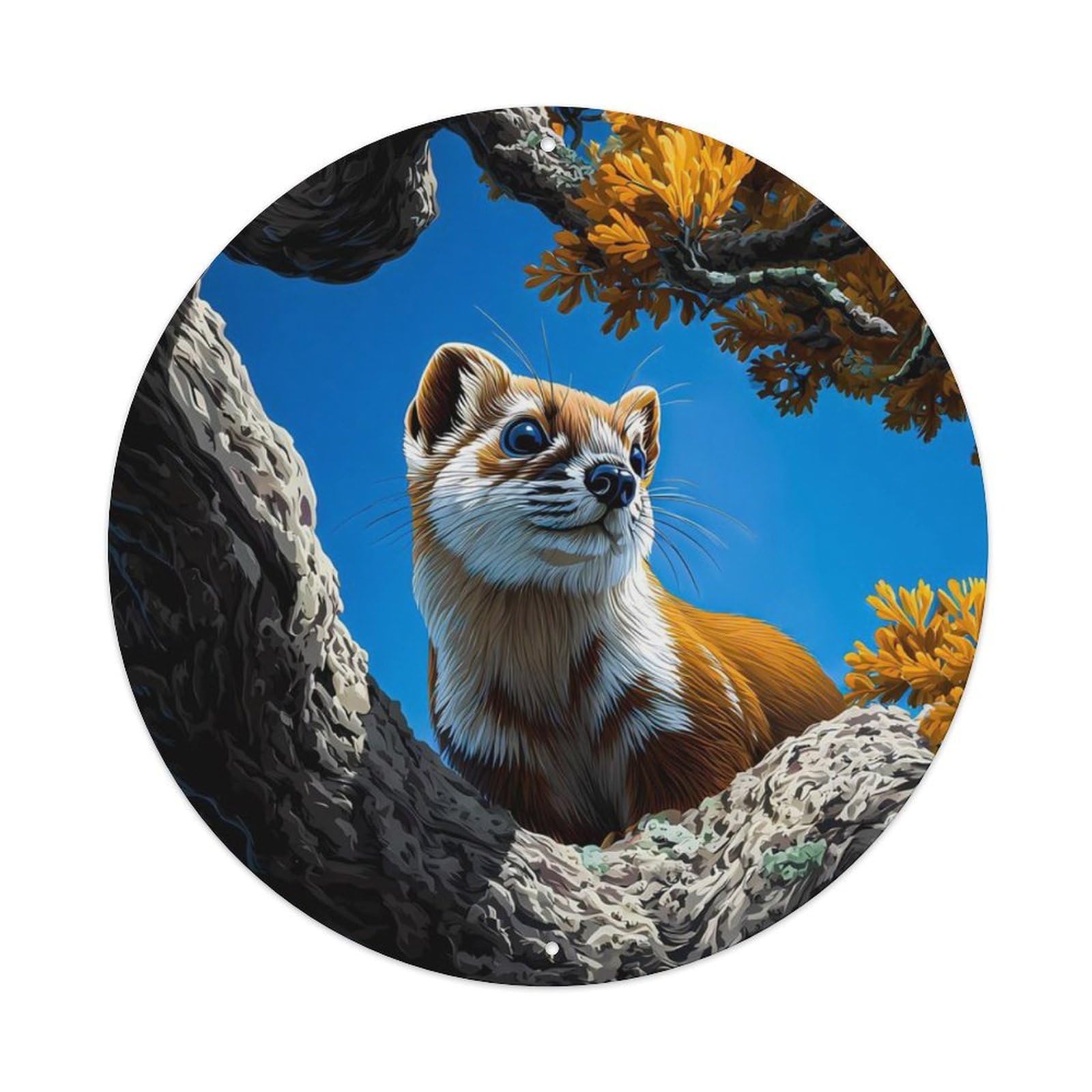 Animal Pine Marten Autumn Fall Woodland Vintage Metal Tin Sign Plaque Wall Decor for Cafe, Club Bar, Office, Garden Metal Poster 8x8Inch