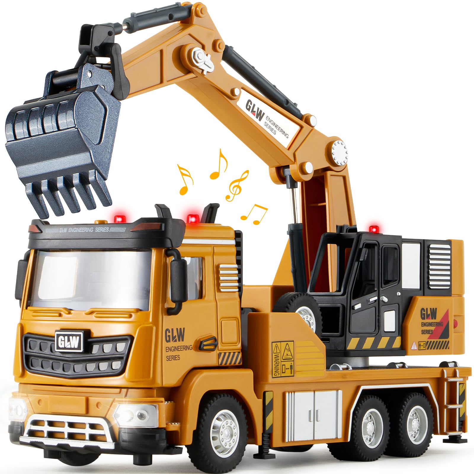 Tacobear Camión de Juguete 1:40 Transportador de Metal con Sonido y Luz Vehículos de Transporte Regalo Juguete para Niños 3 4 5 6 Años (Excavador)