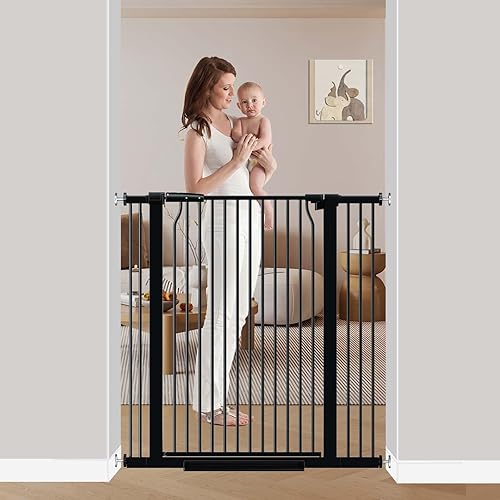 Miniatura 13 de Puerta extra alta para bebés de 40.5 pulgadas, sin taladros, puerta extra ancha de 54.7 a 60.2 pulgadas para perros y mascotas, para interiores y
