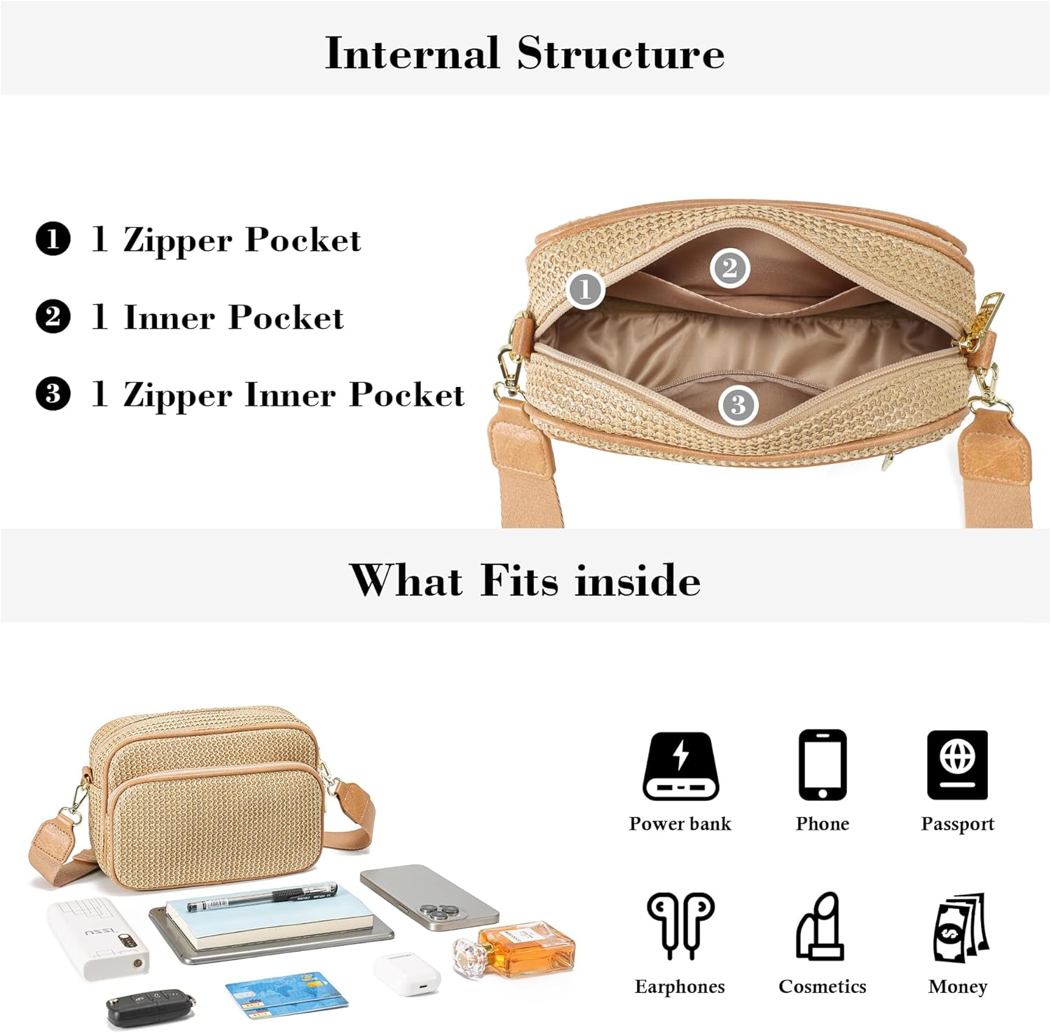 Faux Straw Crossbody Bags for Women Small Summer Purse RFID Woven Raffia Bag Travel Hawaiian Beach Cruise Essentials - Image 5