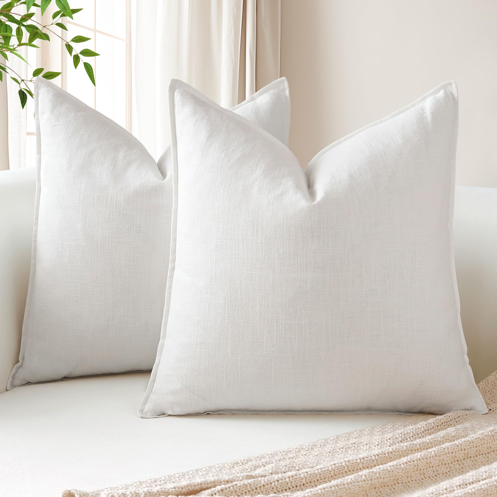 Sungeek Set of 2 Soft Linen Decorative Cushion Covers 45cm x 45cm Solid Farmhouse Throw Pillow Covers Boho Accent Cushion Cases for Sofa Couch Chair Bedroom Home Decor Pillowcases