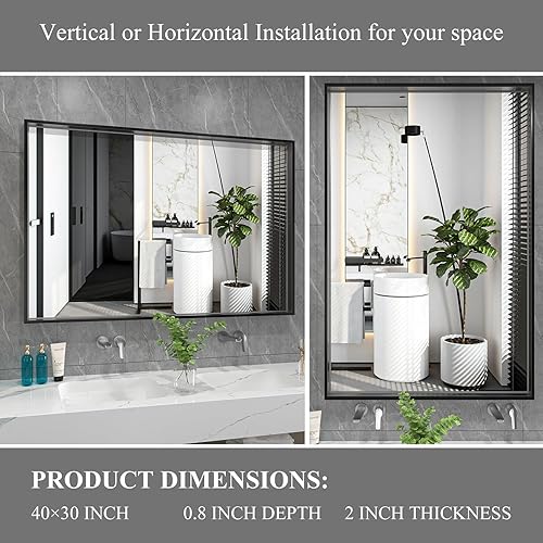 Miniatura 6 de Espejo de baño negro para pared, espejo de pared rectangular de 40 x 30 pulgadas, espejos para sobre fregadero, espejo de tocador de esquina