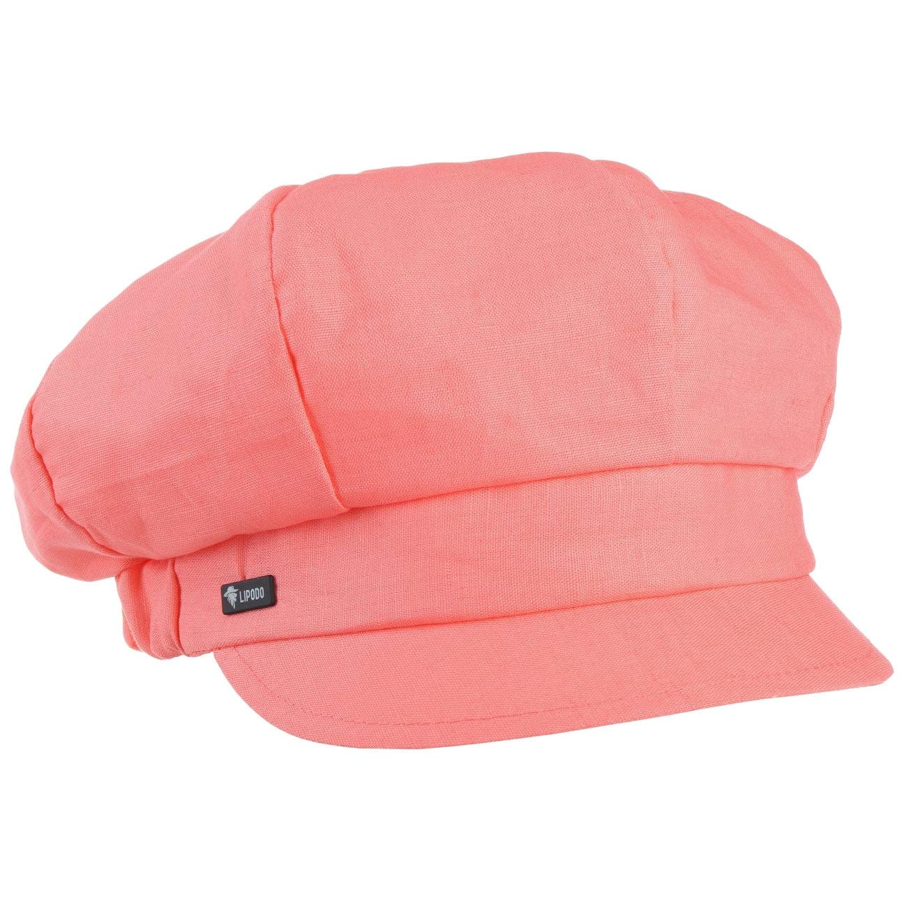 Lipodo Classic Baker Boy Cap Made in Italy Linen Cotton Ladies Elastic Band Spring Summer Coral