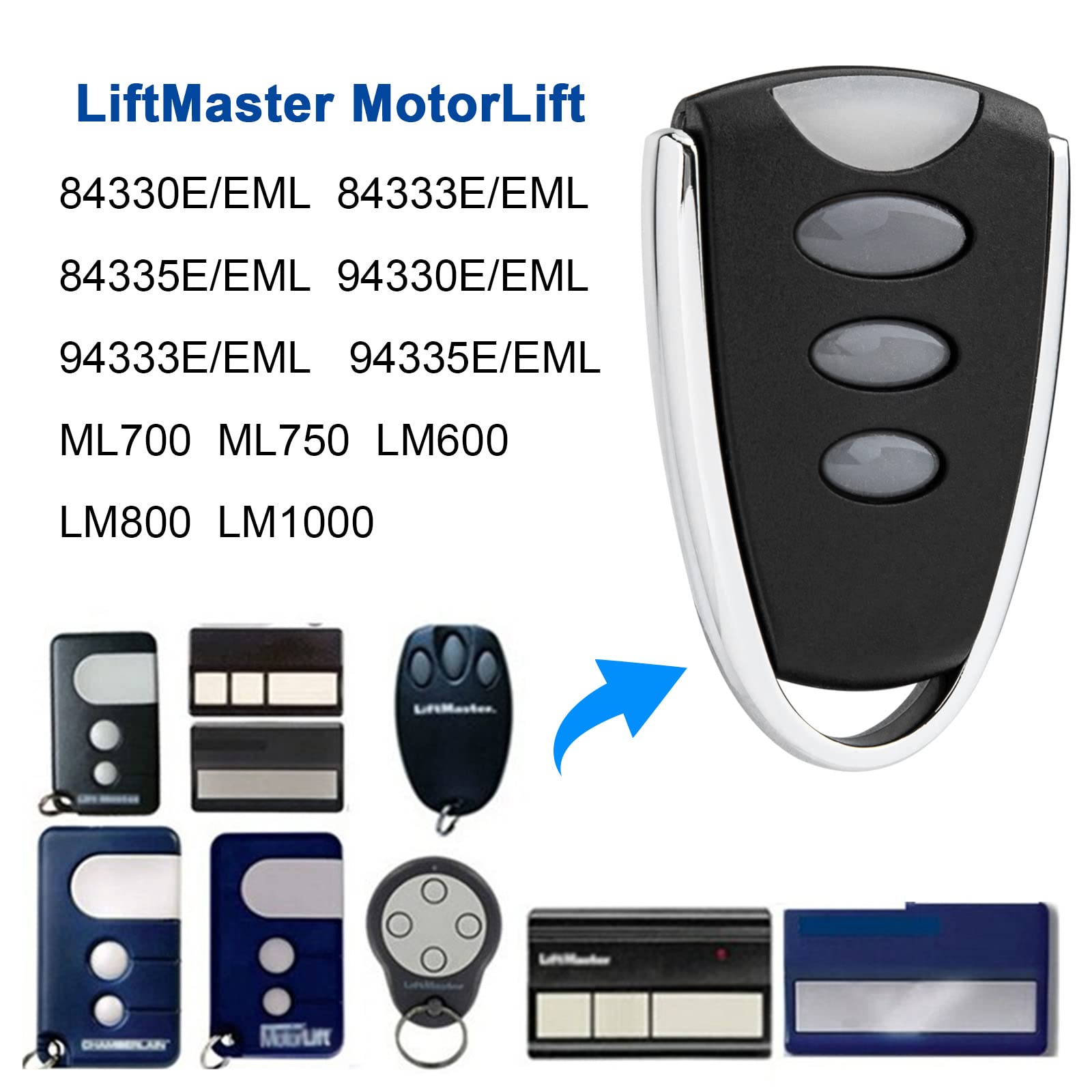 84335EML - Mando a distancia para puerta de garaje MotorLift 500/700/750/850 para puerta de garaje LiftMaster LM1000/LM60/600A/LM800 LiftMaster HC100/260/280/600 SLY300/500/1 000-2pc