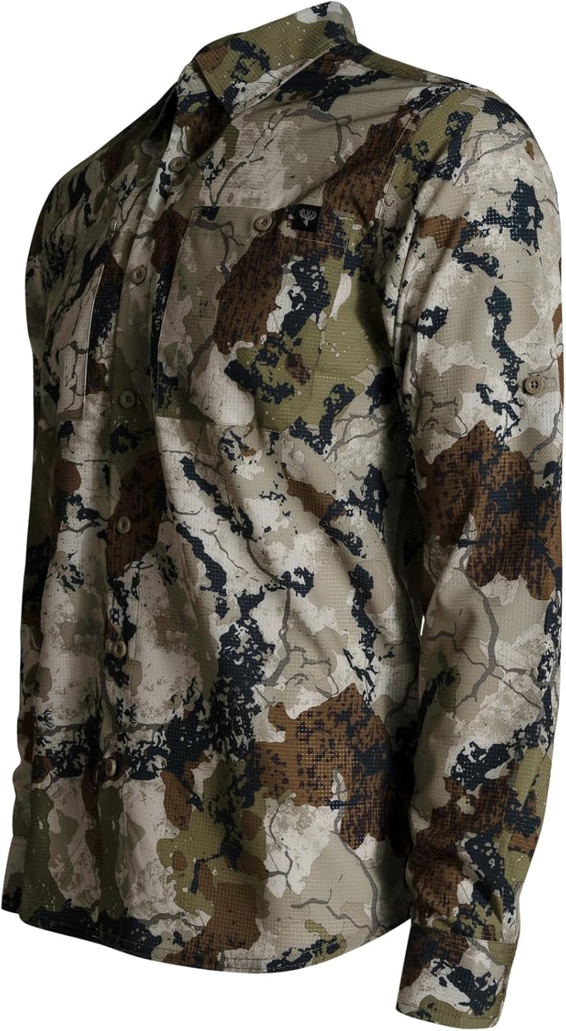 King's Camo Men's XKG Sonora Air Moisture-Wicking Quick-Drying UPF 30 Perforated Button-Down Hunting Shirt | Snap Down Collar