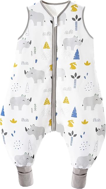 Chilsuessy Winter Baby Sleeping Bag with Feet 2.5 TOG Warm Baby Sleep Sack with Legs 100% Cotton Toddler Wearable Blanket Walker Sleep Sack for Boys and Girls, Cute Rhino, 80cm/2-3 Years
