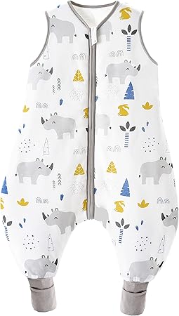 Chilsuessy Nursery,Bedding,Blankets & Swaddlers,Swaddles Chilsuessy Winter Baby Sleeping Bag with Feet 2.5 TOG Warm Baby Sleep Sack with Legs 100% Cotton Toddler Wearable Blanket Walker Sleep Sack for Boys and Girls, Cute Rhino, 80cm/2-3 Years