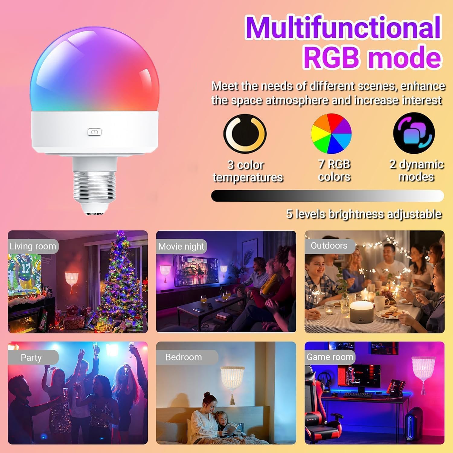 Akku Wandlampe 2 Stück RGB Wandleuchte ohne Stromanschluss Dimmbar Nachttischlampe mit Fernbedienung Boho Vintage Lampe aus Holzperlen Nachttischlampe für Wohnzimmer Schlafzimmer Flur