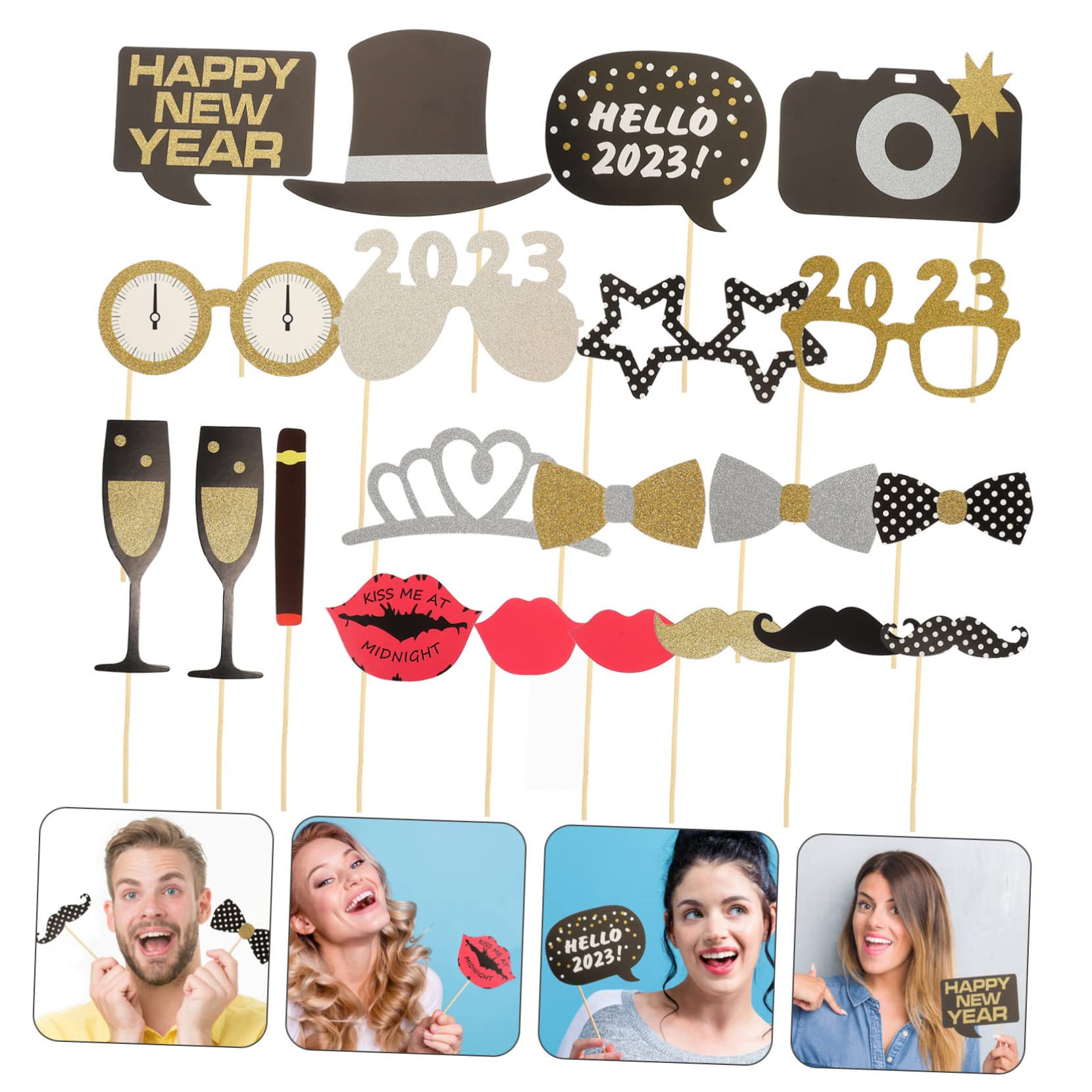 TOPBATHY 4 Sätze -Requisiten für das Neue Jahr Requisiten für die Silvesterparty Silvester Requisiten Fotografie zubehör Photography Accessories weihnachtsdeko Papier