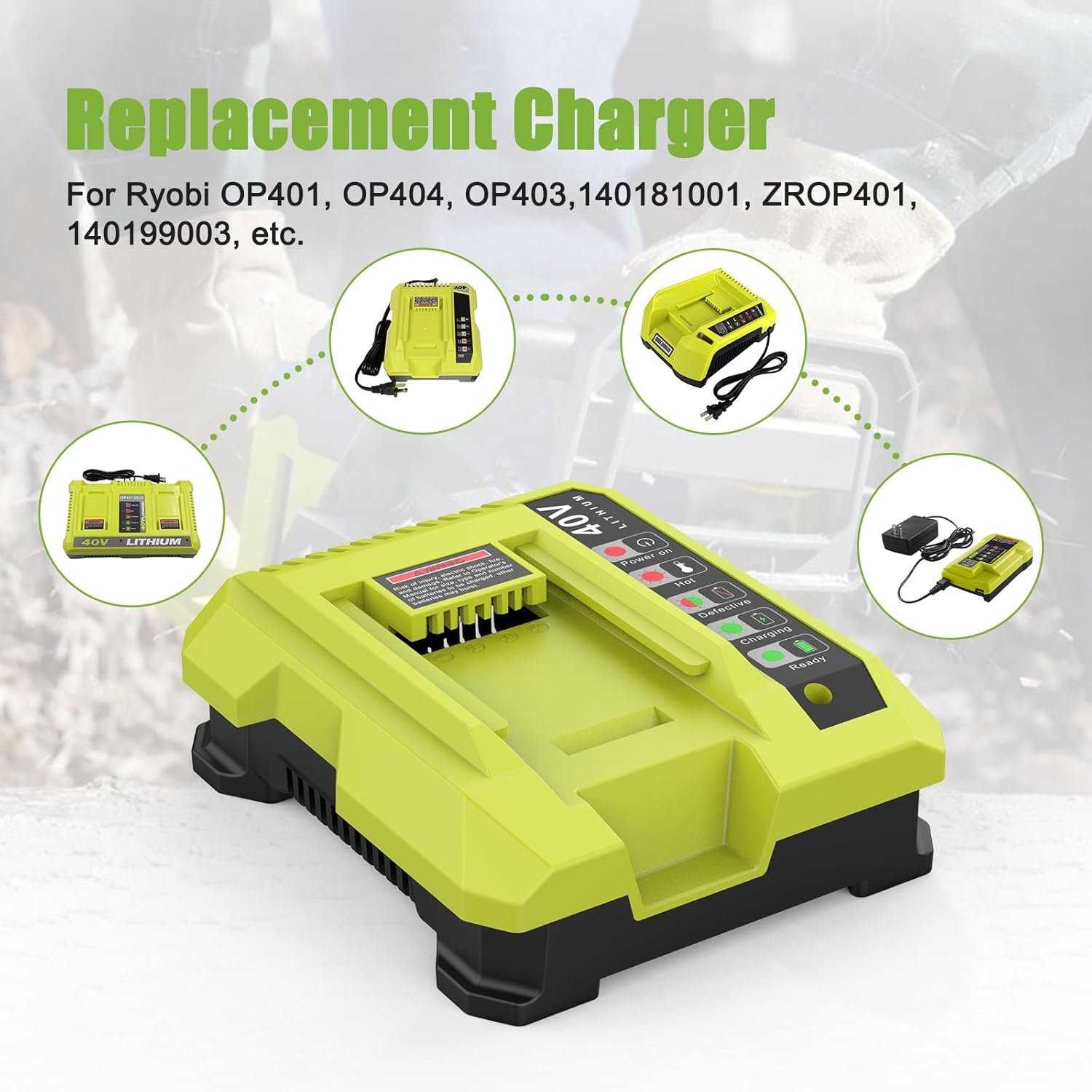 Replacement for Ryobi 40V Battery Charger OP401 Rapid Charger for Ryobi 40V Battery Compatible with OP4015 OP4026 OP4030 OP4040 OP4050 OP4050A OP4060 OP40601 - Image 4
