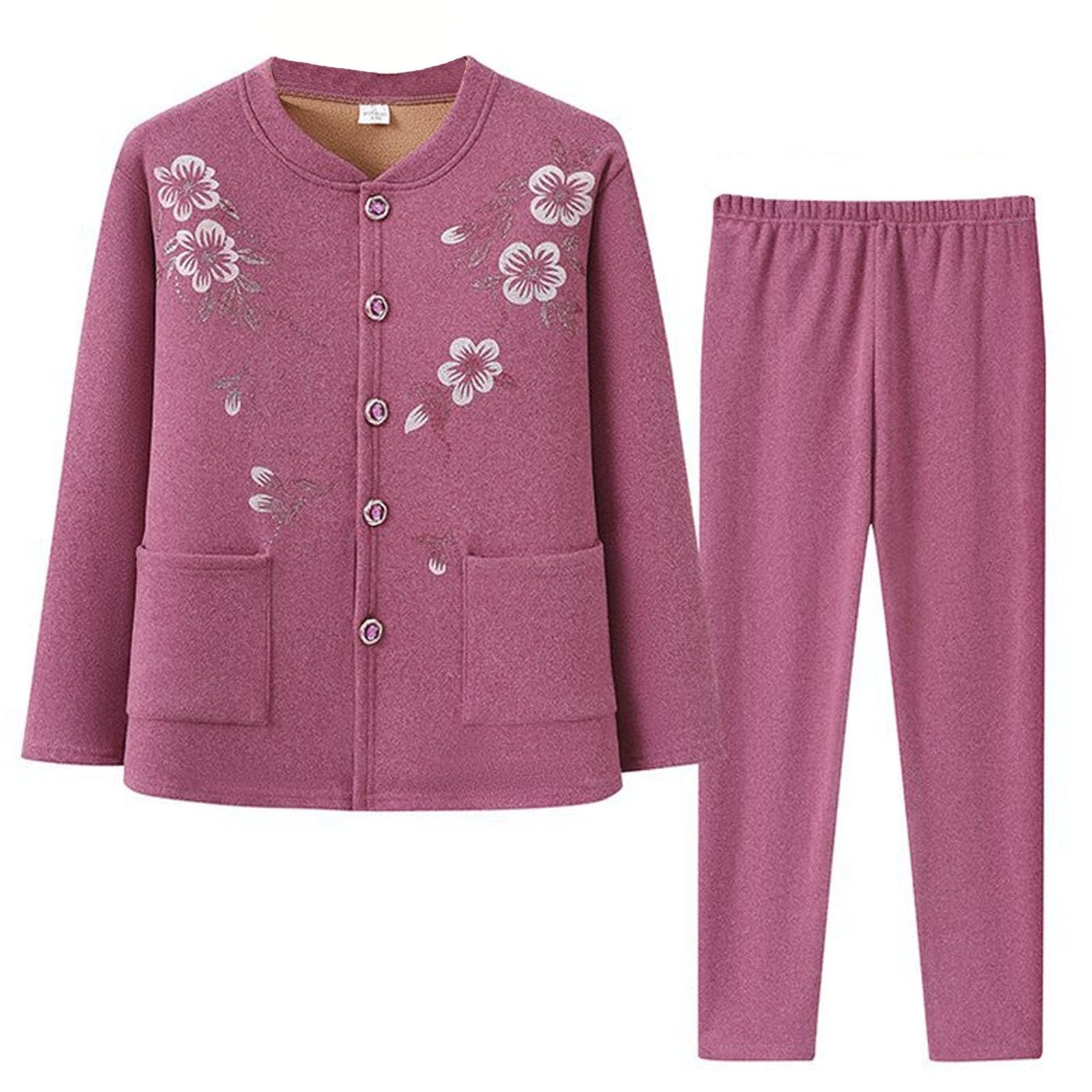 Confezione Da 2 Cardigan Lavorati A Maglia For Donne Anziane Di Mezza Età Set Pantaloni E Maglioni Pigiama Intimo Termico Strato Di Base Top Canottiere A Maniche Lunghe