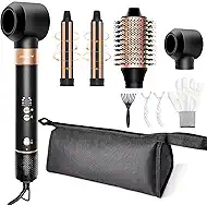 Hair Styler Hair Dryer Brush - 110,000 RPM High-Speed Hot Air Styler,Multi Stylers with Auto-Wrap Curler, Professional Blow Dryer Brush for Fast Curling Volumizing Straightening Styling(Black-Golden)