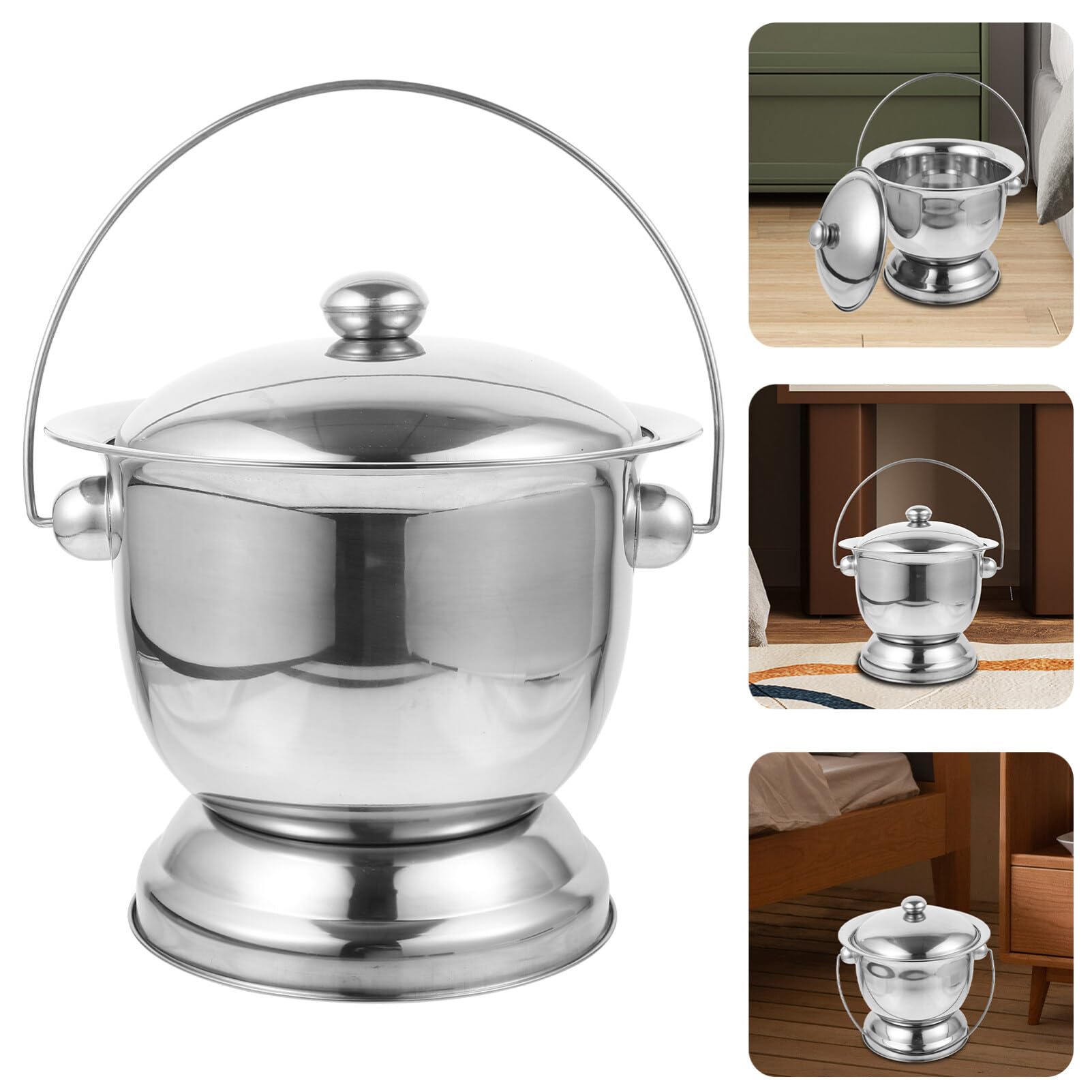 1ensemble Chambre Pot Portable Acier Avec Couvercle Urinoir Et Spittoon Pour Adultes Et Garçon Fille Pour Maison