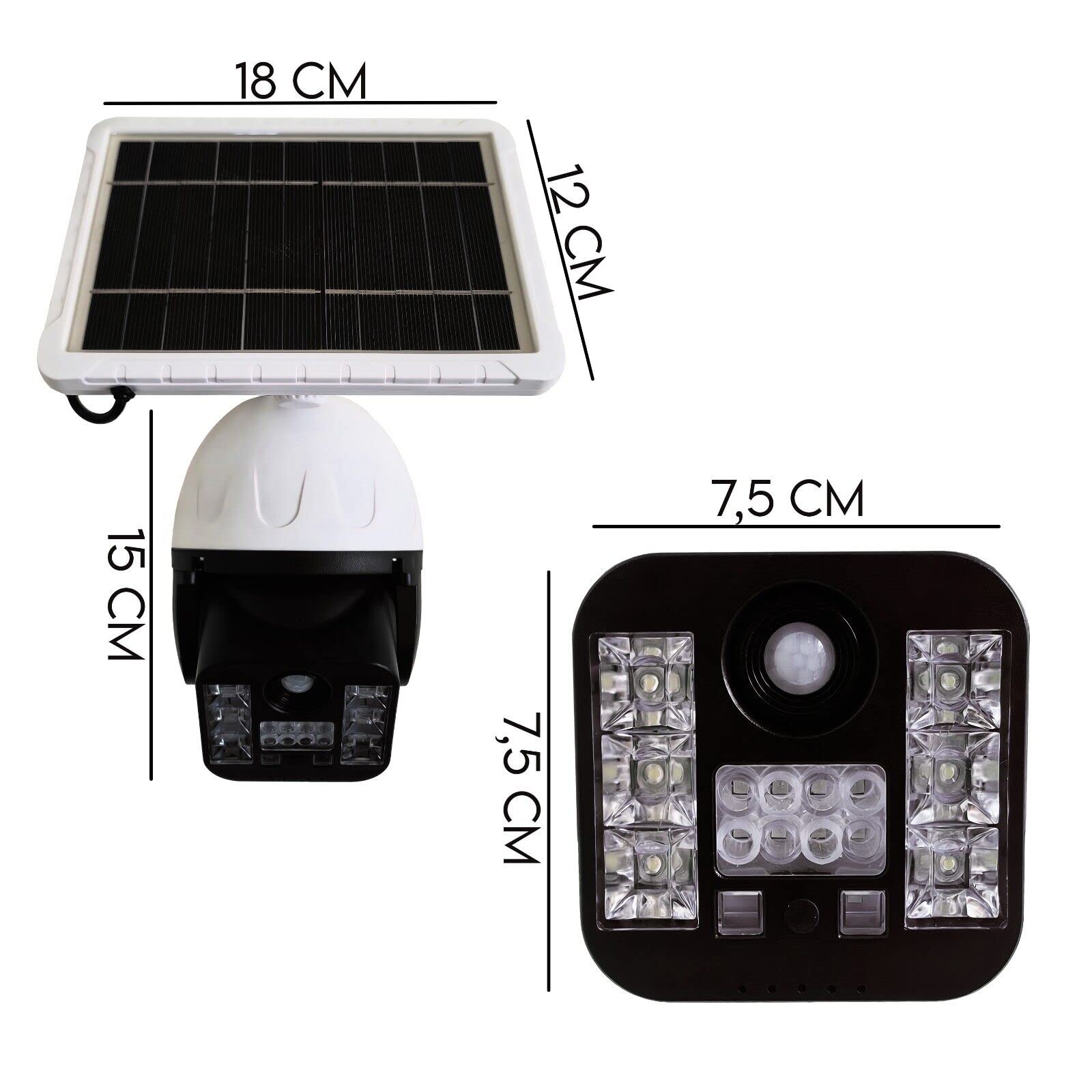 Telecamera Finta Da Esterno Con Ricarica Pannello Solare, Lampada led Da Strada Faro led Con Sensore Di Movimento, Videocamera Finta Per Sicurezza 30 Led - 60 watt