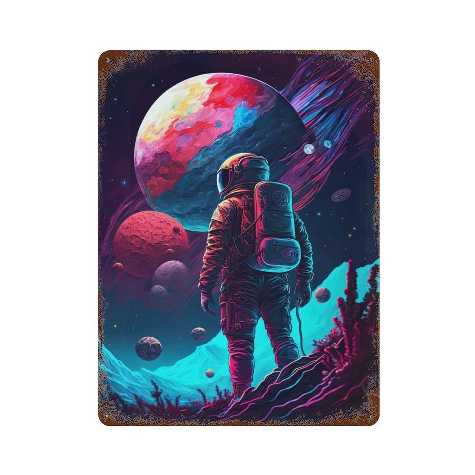 Neon Astronaut Retro Metal Sign 15.7"x11.8", Farmhouse Wall Decor for Garage, Pub Or Kitchen