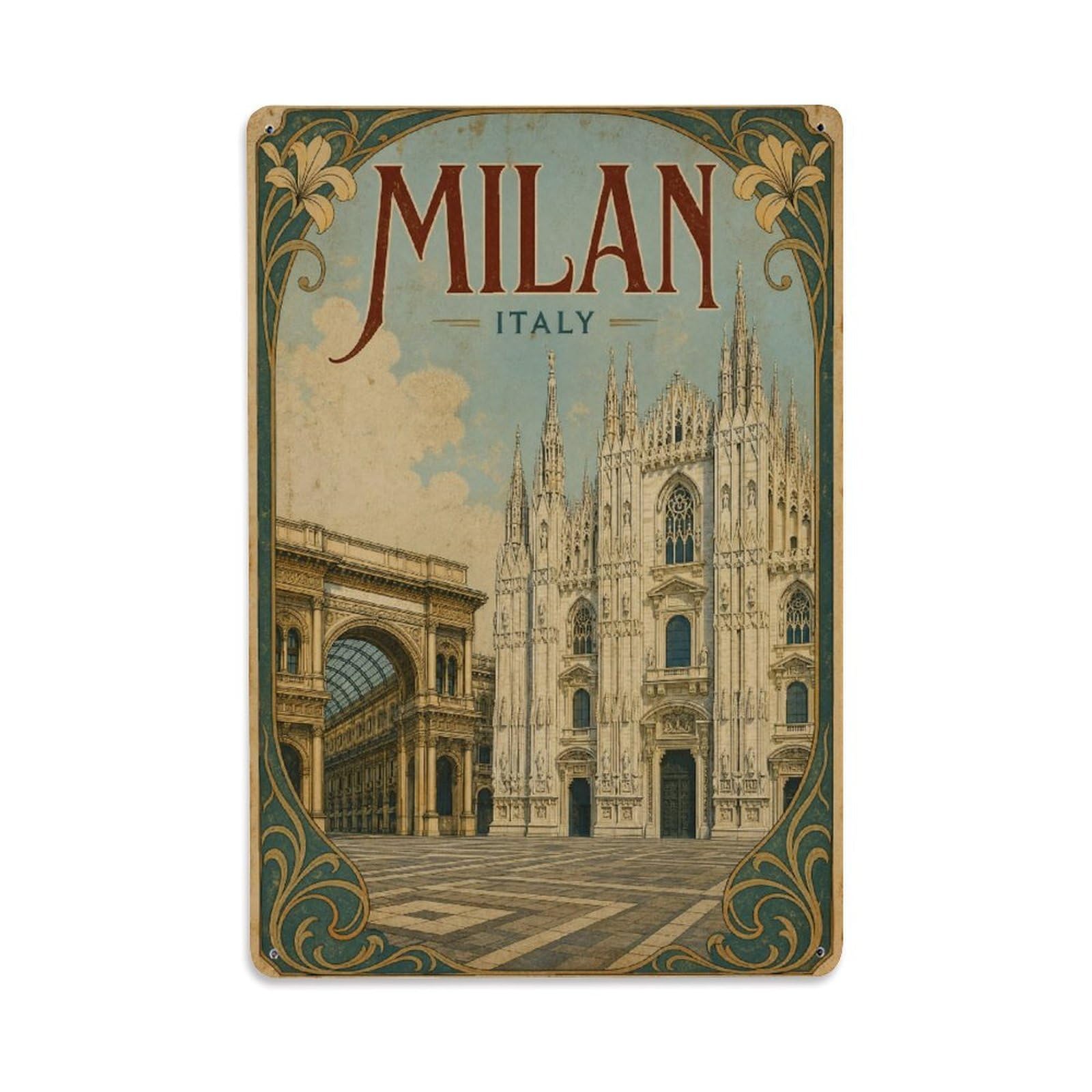 Fqcyn Style Metal Tin Sign Vintage Travel Italy Milan