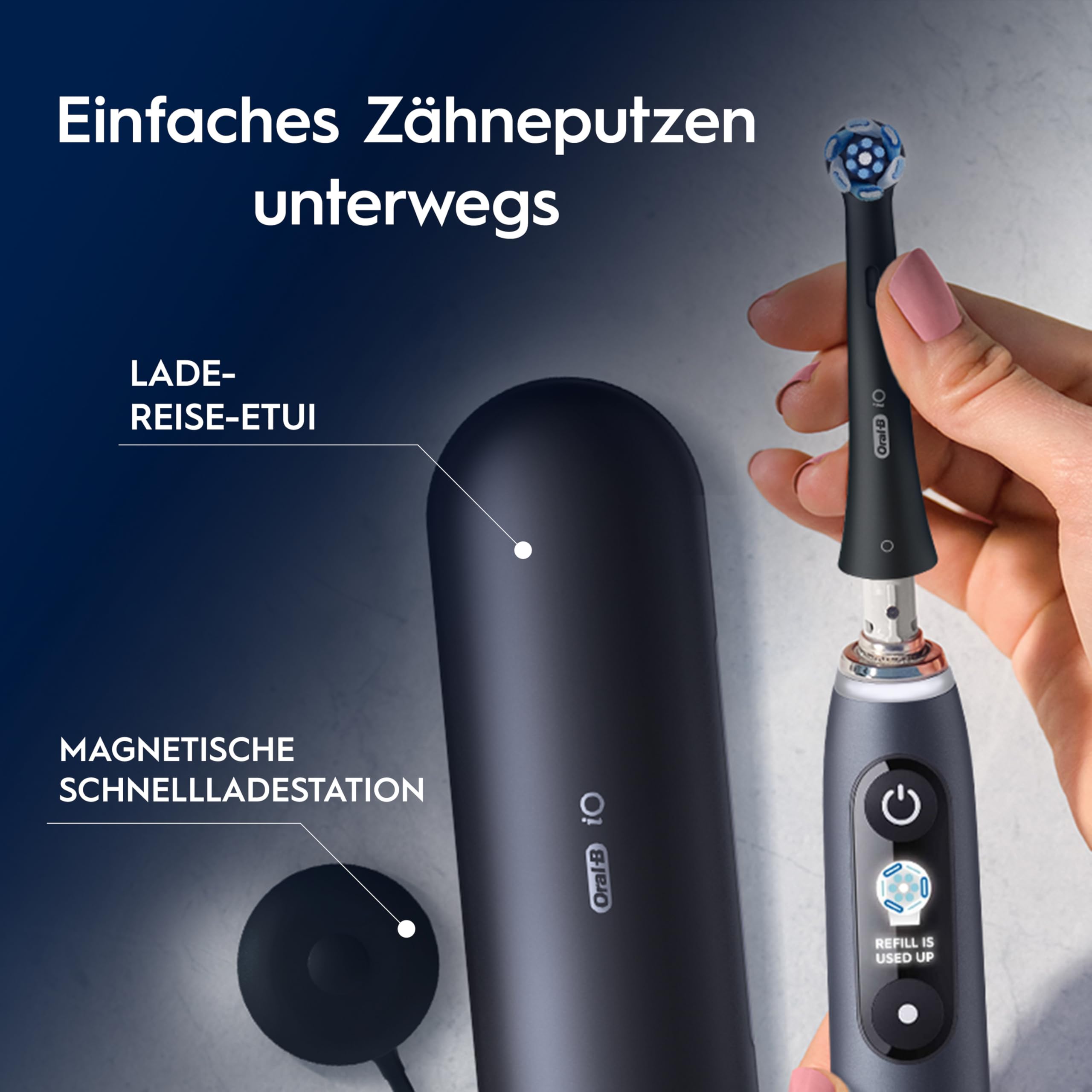 Oral-B iO Series 9 Elektrische Zahnbürste Schwarz PLUS Ausgewählte Original Oral-B iO Aufsteckbürsten Schwarz 7x