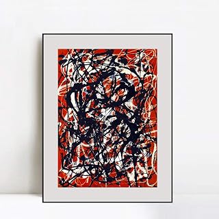 INVIN ART Framed Canvas Art Free Form by Jackson Pollock Abstract Wall Art Living Room Home Office Decorations(Aluminum Metal Black Frame with Mat & Glass,24"x32")
