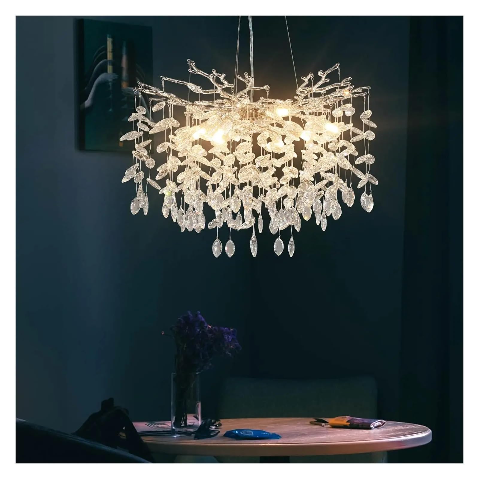 Yue Zhu Pendant Lights, Chrome Crystal Ceiling Chandelier Lights