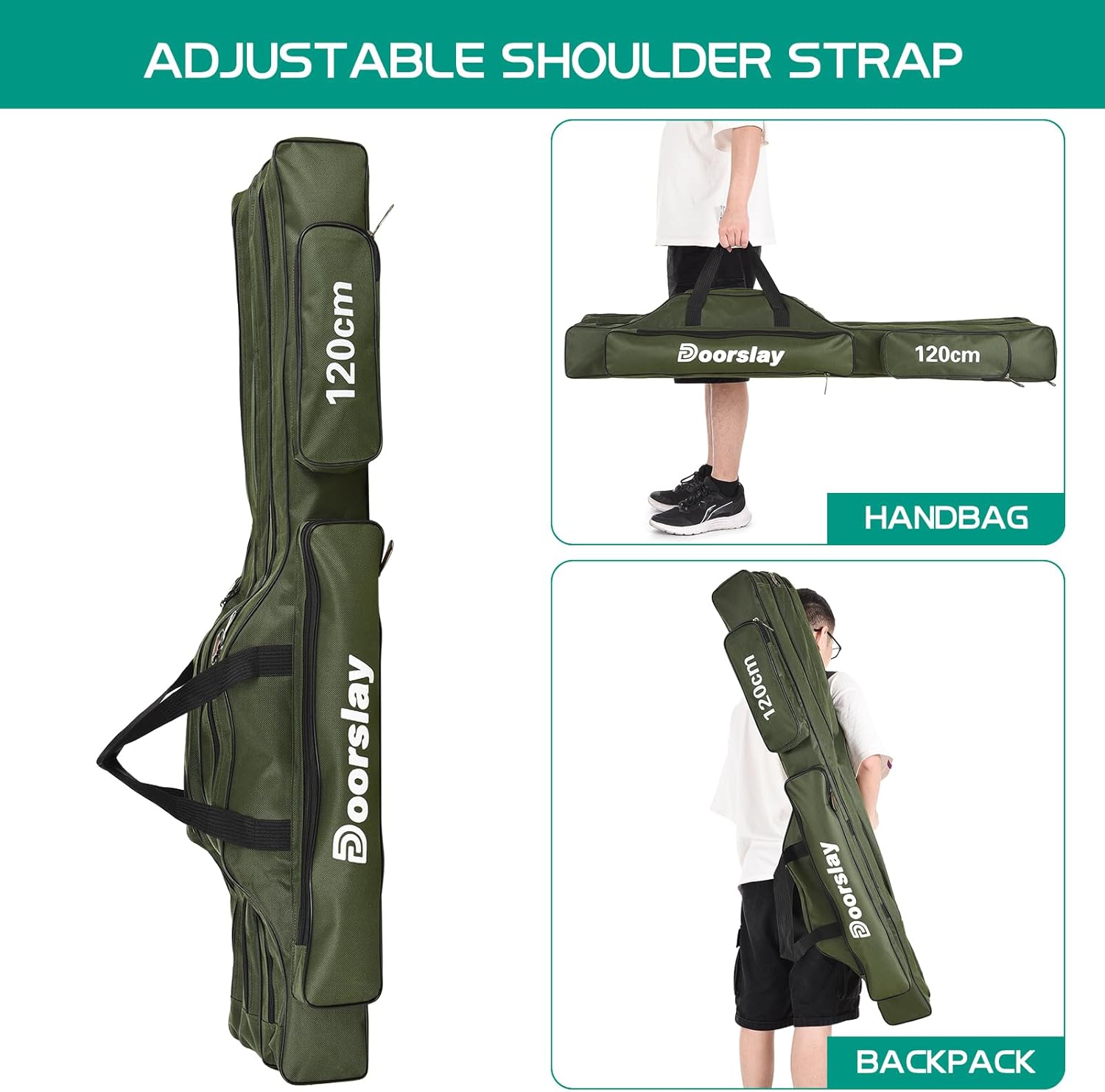 doorslay Fishing Rod Case Three Layers Fishing Rod Bag Oxford Portable Folding Fishing Pole Bag Outdoor Waterproof Tackle Storage Travel Bags Carry Organizer for Fishing Camping Hiking