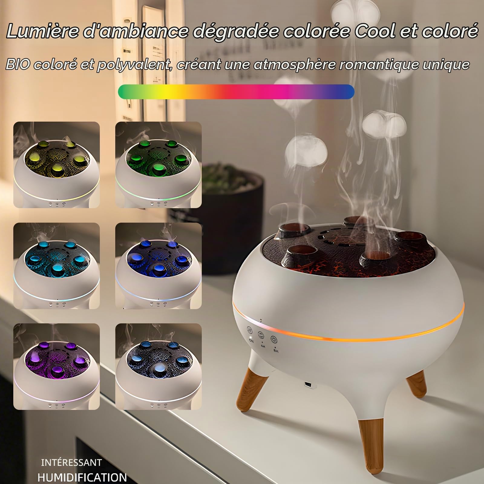 Diffuseur d'huiles essentielles, diffuseur d'aromathérapie, humidificateur ultrasonique à brume froide, synchronisation de la musique, diffuseur de gelée avec lumière 7 couleurs, télécommande