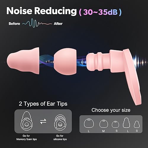 Miniatura 23 de 2 pares de tapones para los oídos para reducir el ruido del sueño, tapones NRR de 30 a 35 dB para cancelación de ruido para sensibilidad al ruido