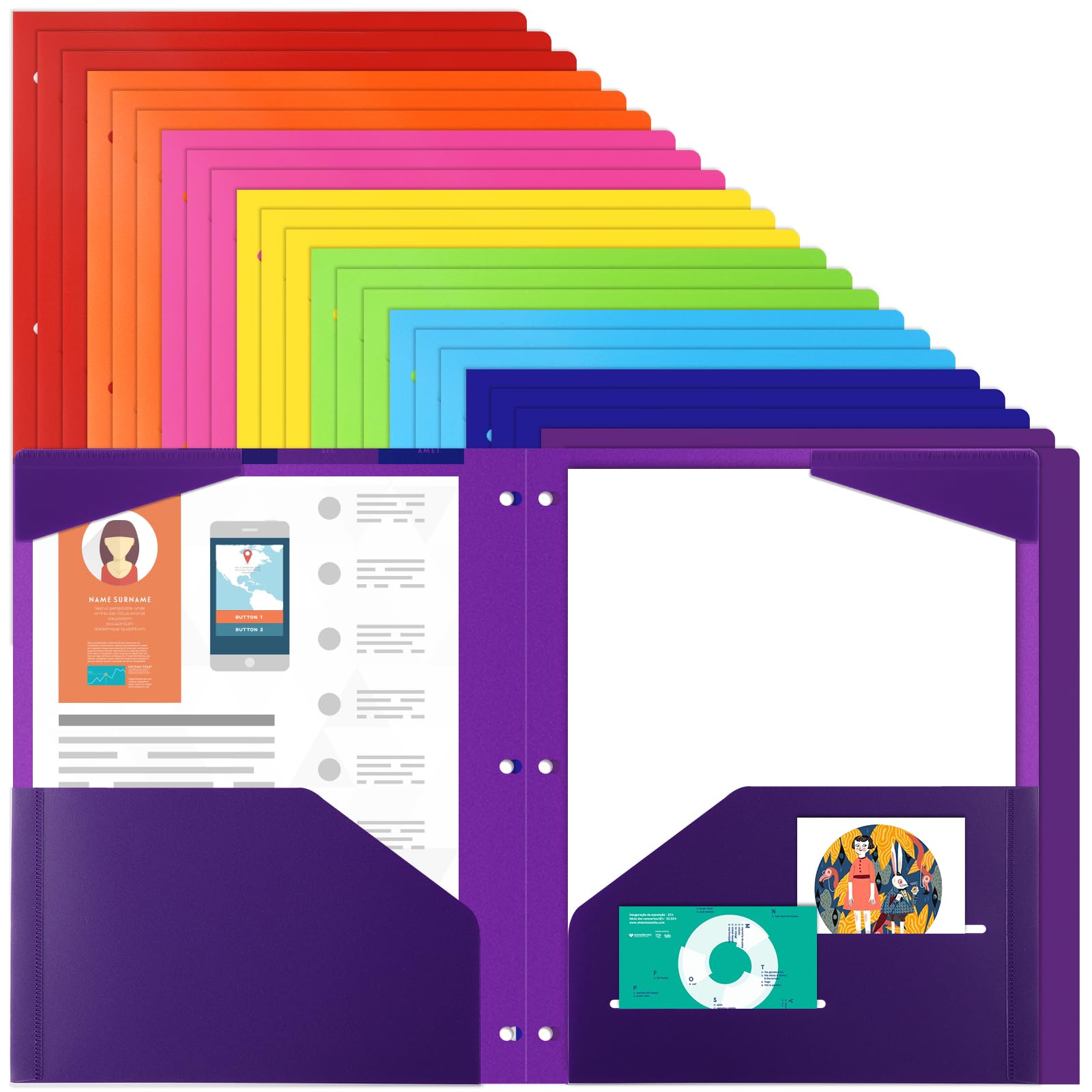 Amazon.com : EOOUT Plastic Folders 24pcs with Pockets 3 Hole