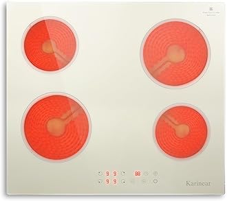 Karinear Electric Cooktop 24 Inch, Beige-gray Glass Electri Cermaic Stove, 4 Burners Electric Stove Top with Timer, Child Safety Lock, High Temperature Alert, 6000W, Drop-in 240V Hardwire(No plug)
