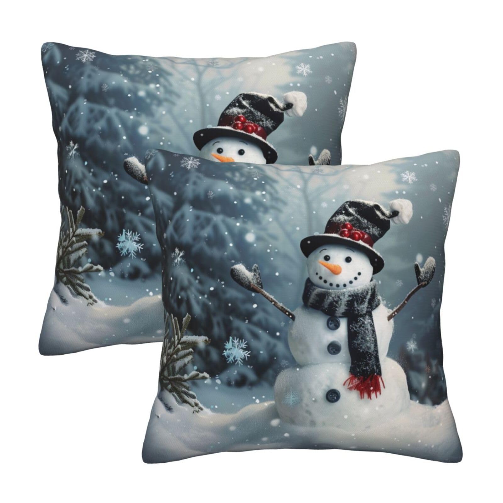 kkvhhyuo Christmas Happy Snowman 1 Print Pillow Covers Set of 2, Square Decorative Cushion Covers with Hidden Zipper, Throw Pillow Cases for Living Room Sofa Bed Chair, 50x50 cm