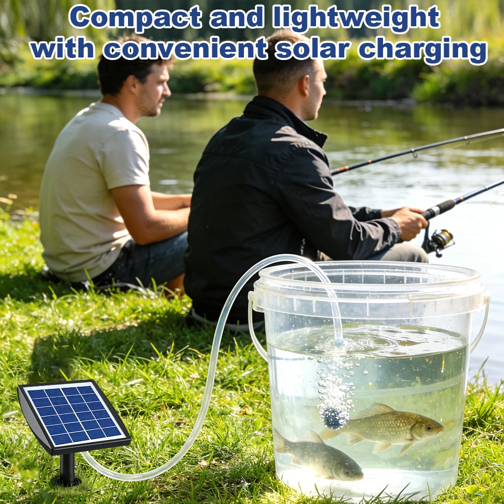 Ossigenatore per Laghetto, 2W Ossigenatore Laghetto con Batteria da 2200 mAh, 2 Mode Pompa Laghetto Solare con Pietra Aerea e Tubo, per Laghetti da Giardino, Pesca e Coltura Idroponica