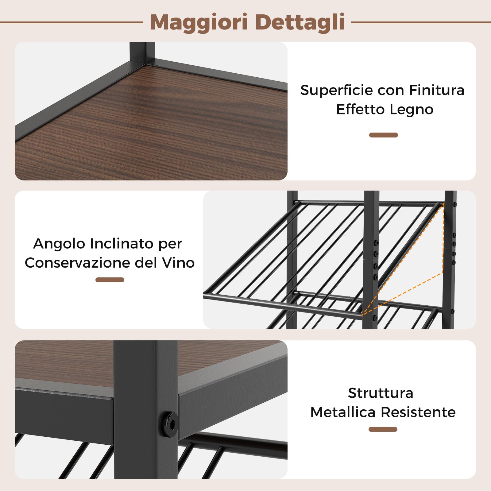 COSTWAY Portabottiglie da Terra a 7 Livelli, Cantinetta Portabottiglie di Vino con Portabicchieri e Piano d'Appoggio, per 16 Bottiglie, Scaffale Espositivo per Vino per Bar, Cucina e Sala da Pranzo