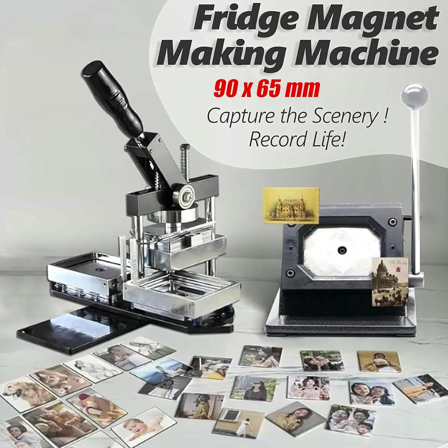 DIY Magnet Making Kit | Rectangular Custom Fridge Magnet Machine with 100 Sets Supplies + Paper Cutter | Create Personalized Photo Magnets | Craft Machine for Refrigerator Stickers, Gift Making