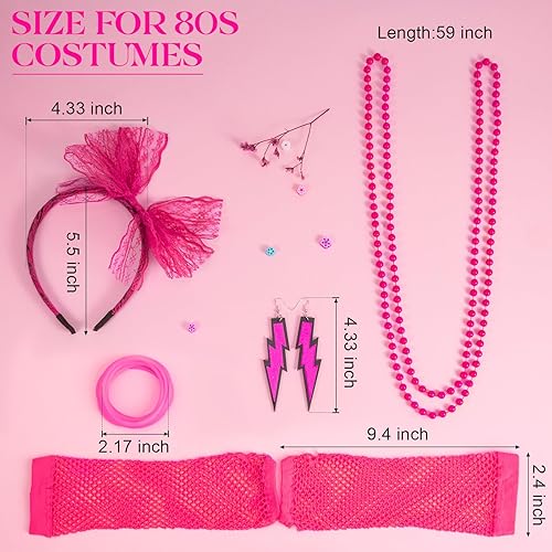 Miniatura 5 de Traje de los años 80 para mujer, accesorios de disfraz de disfraces, diadema de encaje, aretes, guantes de red, collar, pulsera para mujer, fiesta