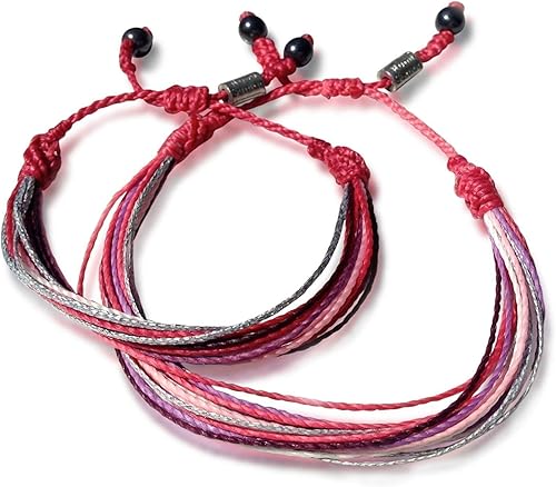 Mother Daughter Bracelets - Mother's Day Gift Jewelry Set of 2 or More Matching Mom and Me Hot Pink Purple Adjustable String Friendship Bracelets -