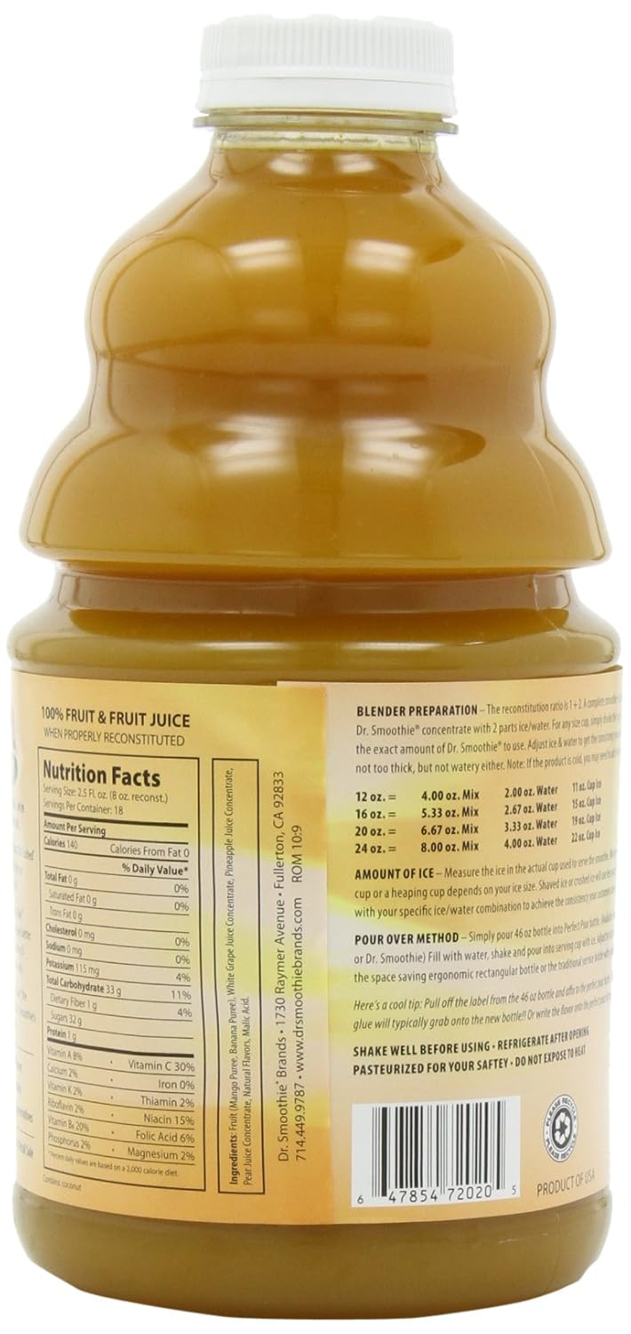 Dr. Smoothie 100% Crushed Fruit Smoothie, Mango Tropics, 46-Ounce Bottles (Pack of 2)
