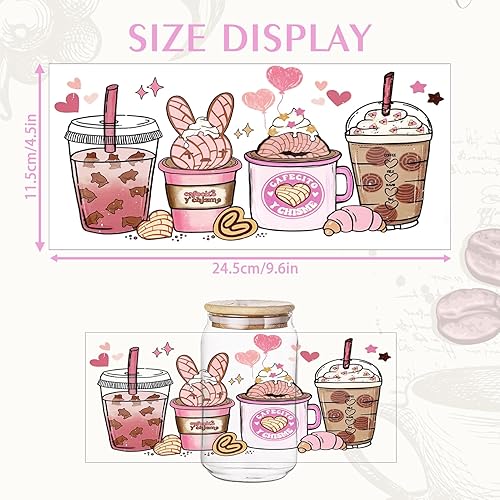 Miniatura 2 de 10 hojas de envoltura de taza UV DTF, tema de café frotar en transferencias para manualidades de vidrio, calcomanías de transferencia de vidrio,