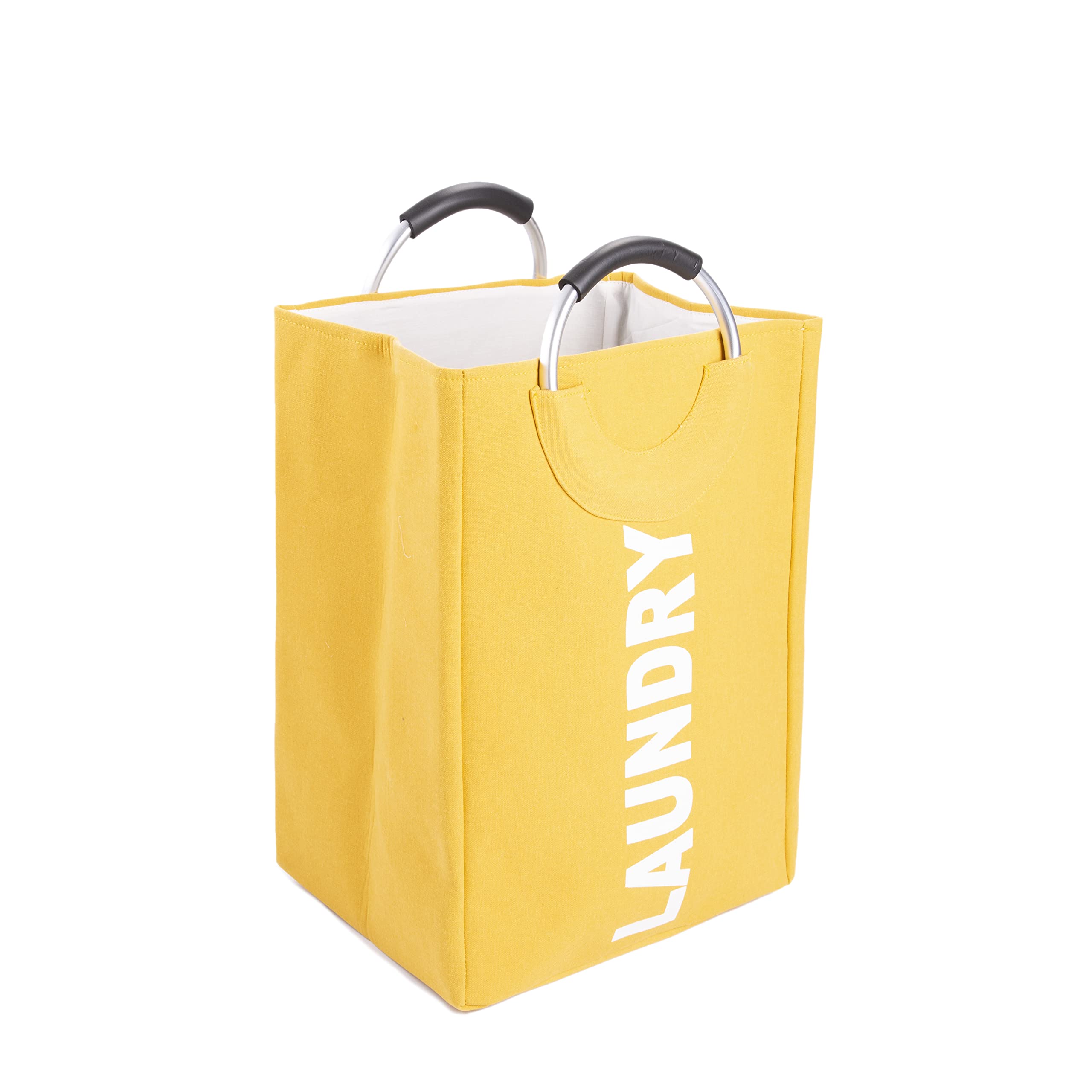 Wickerfield Yellow Cloth Laundry Hamper With Carry Around Handles Bathroom Storage Laundry Bin Foldable Fabric Laundry Bag (Yellow)