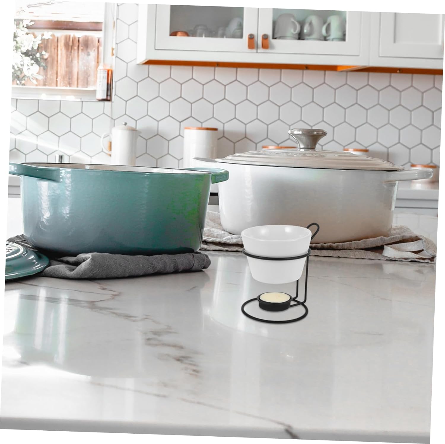 2sets Ceramic Butter Warmer Chocolate and Cheese Melting Ceramic Fondue Pot Removable Design for Easy Cleaning for Dipping and Entertaining