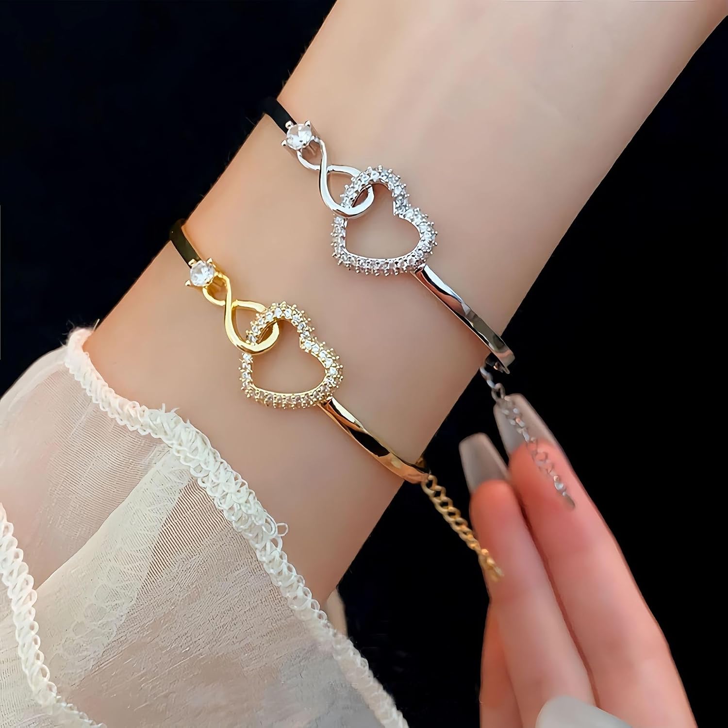 To My Daughter Forever Connected Bracelet, Infinity Forever Love Heart Bracelets You Are Always In Mine From Mom Cubic Zirconia Adjustable Inspirational Gift Jewelry