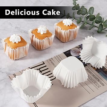 100pcs Square Cupcake Liners, 2.4x1.7x1.6 Inch Cupcake Cases White, Mini Cupcake Cases, White Parchment Paper Baking Cups for Cupcakes Muffin Cases for Baking Cupcake Wrappers