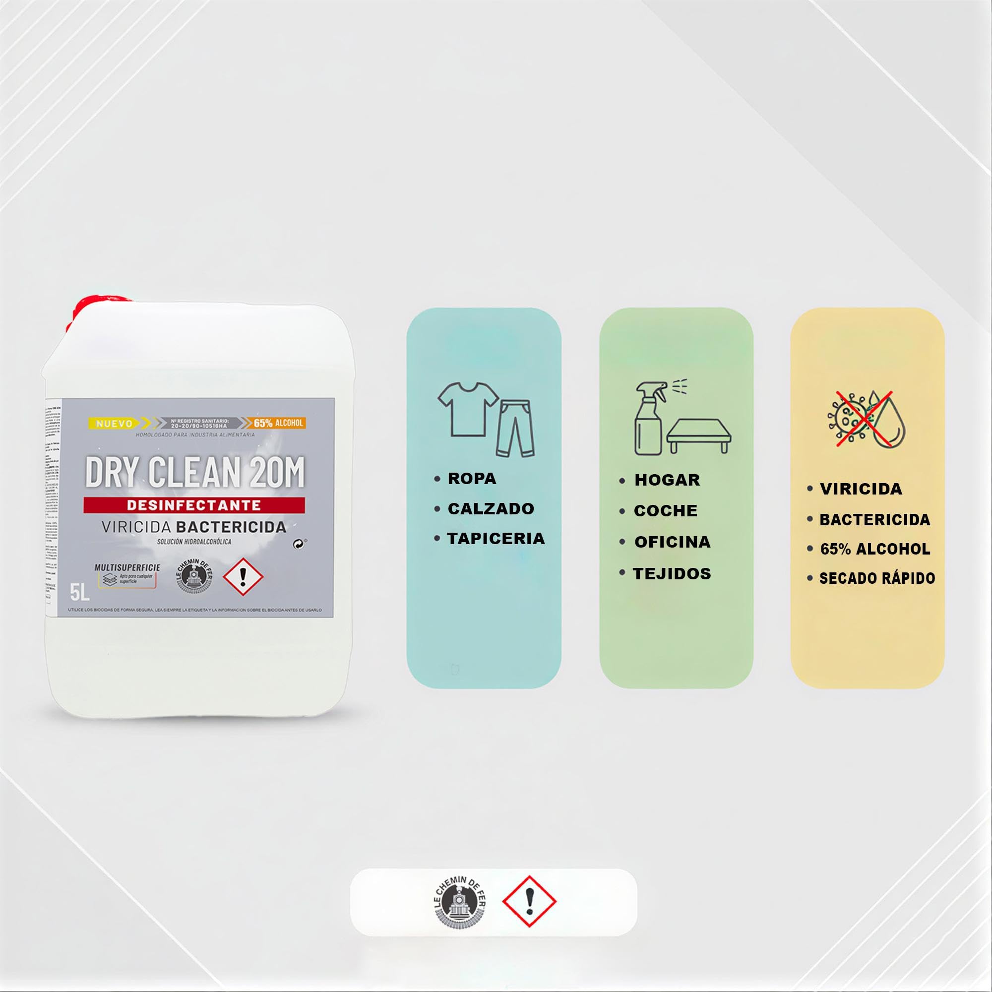 KIMIA - Desinfectante Textil y Multisuperficie 5L | Antibacterias y Fungicida sin Lejía | Higienizante de Ropa, Suelos y Superficies | Elimina Malos Olores | Gran Formato Ahorro Uso Profesion