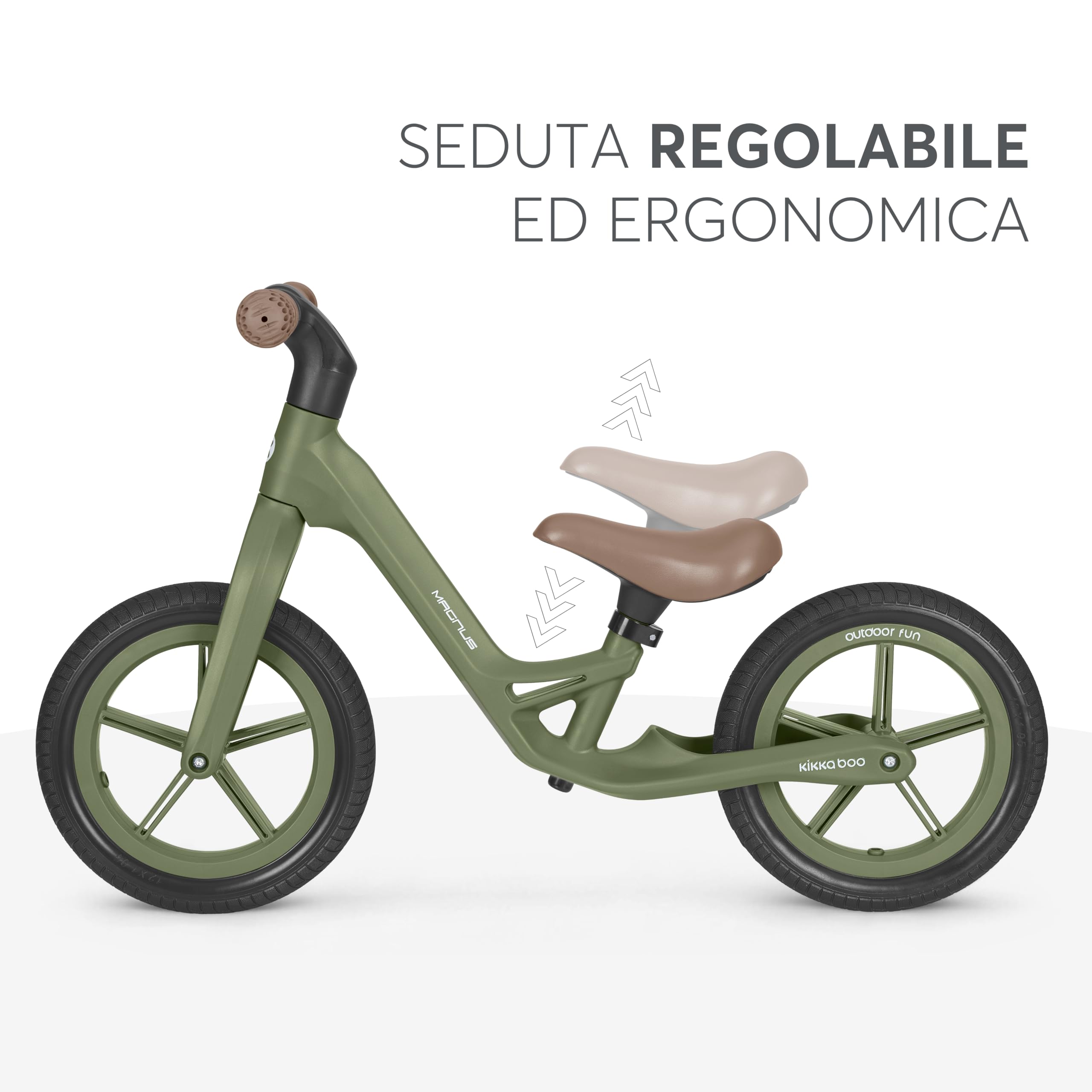 KikkaBoo MAGNUS Bicicletta Senza Pedali per Bambini 3–6 Anni, Telaio Leggero in Fibra di Vetro, Sedile Regolabile, Maniglie Antiscivolo, Ruote PU Resistenti