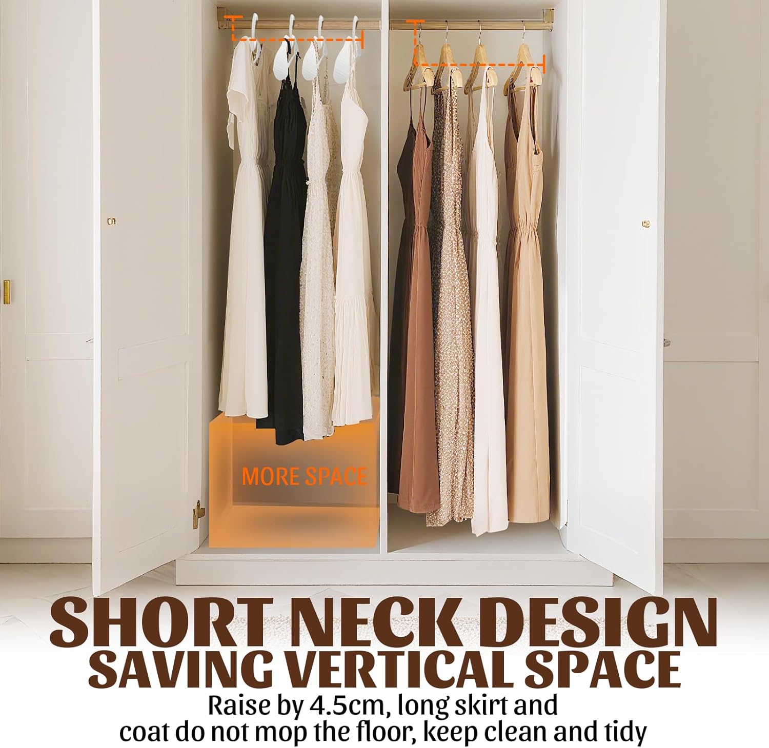 24 Pack Upgraded Short Neck Vertical Space Saver Hangers Heavy Duty Wide Shoulder Clothes Hangers Built-in Dual Hooks Wave Pattern Non-Slip Plastic Hangers for Sweaters Coats Suits Dresses - White