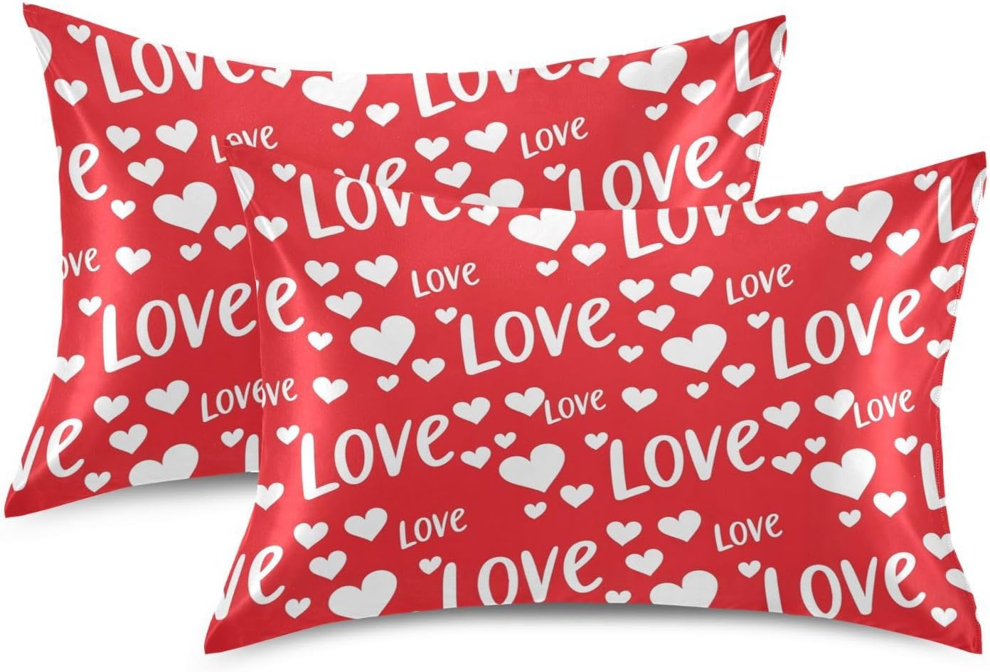 Valentines Hearts Red Print Pillow Covers Silk Pillowcase for Hair and Skin Soft Breathable Cooling Satin Pillowcase Standard Size Pillow Case for Boys Men Hot Sleepers 20x26in