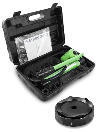 AMZCNC 8T Hydraulic Knockout Punch Tool Kit with 6 Dies 1/2" to 2" - Precise Metal & Conduit Hole Cutter Set, with a set of 4" hole punching die