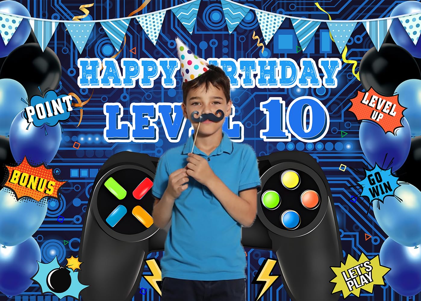 INRUI Sfondo fotografico per il decimo compleanno dei videogiochi, livello 10, sbloccato, decorazione ufficiale per feste di compleanno per ragazzi (2,1 x 1,5 m)