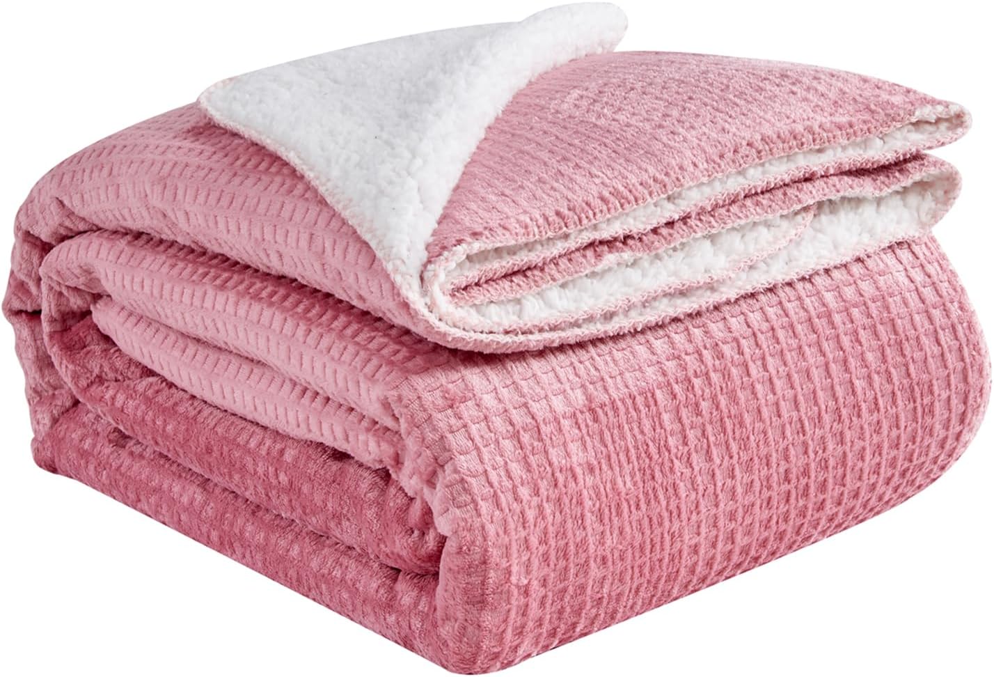 GC GAVENO CAVAILIA Sherpa Fleece Throw Blankets - Fluffy Warm Cosy Blankets Double (130X180 Cm) - Pink